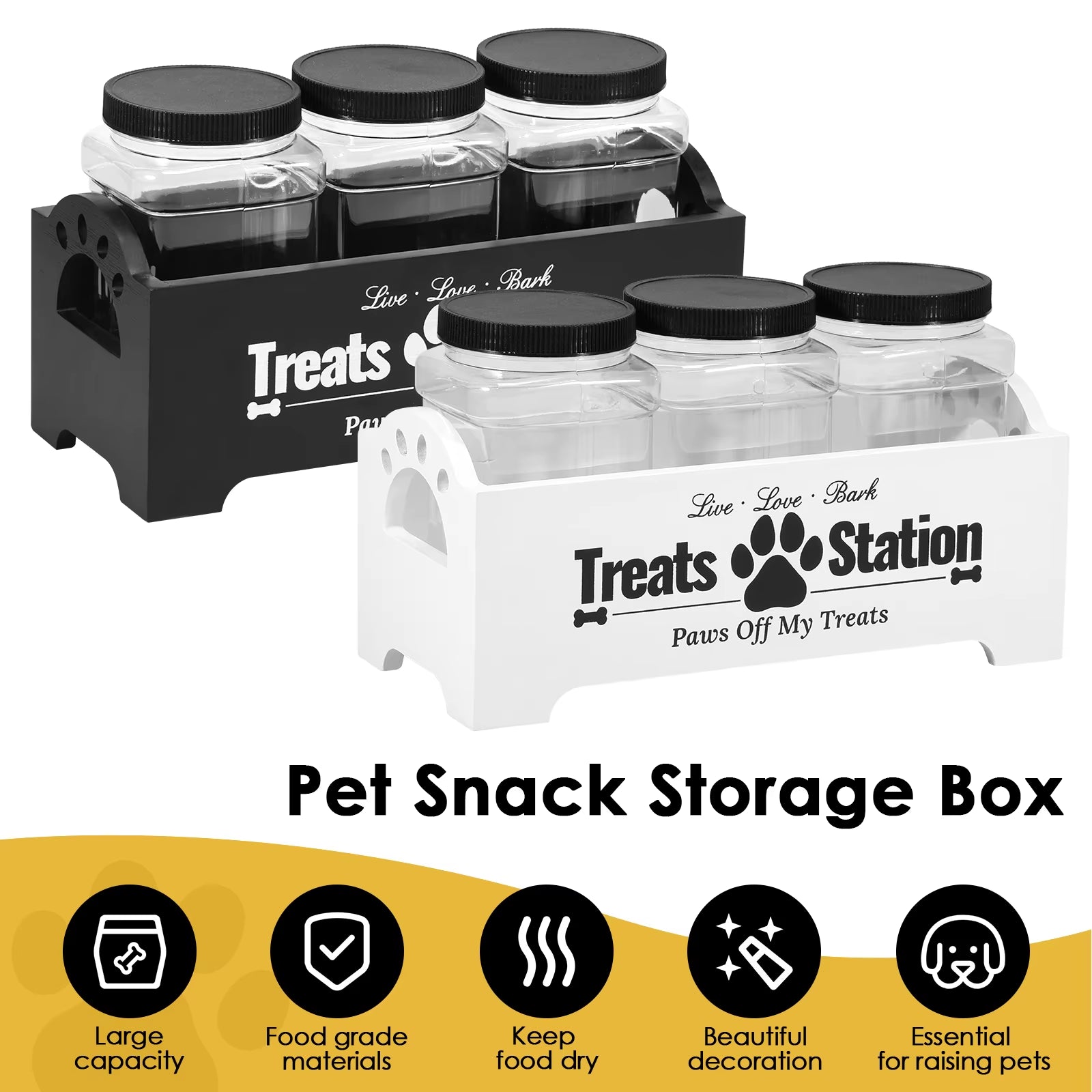 3Pcs Pet Food Storage Container Cat Dog Treat Jars with Wood Holder Pet Snack Storage Organizer for Dog Cookie Cat Treats NEW