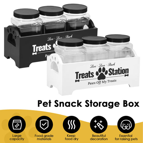 3Pcs Pet Food Storage Container Cat Dog Treat Jars with Wood Holder Pet Snack Storage Organizer for Dog Cookie Cat Treats NEW