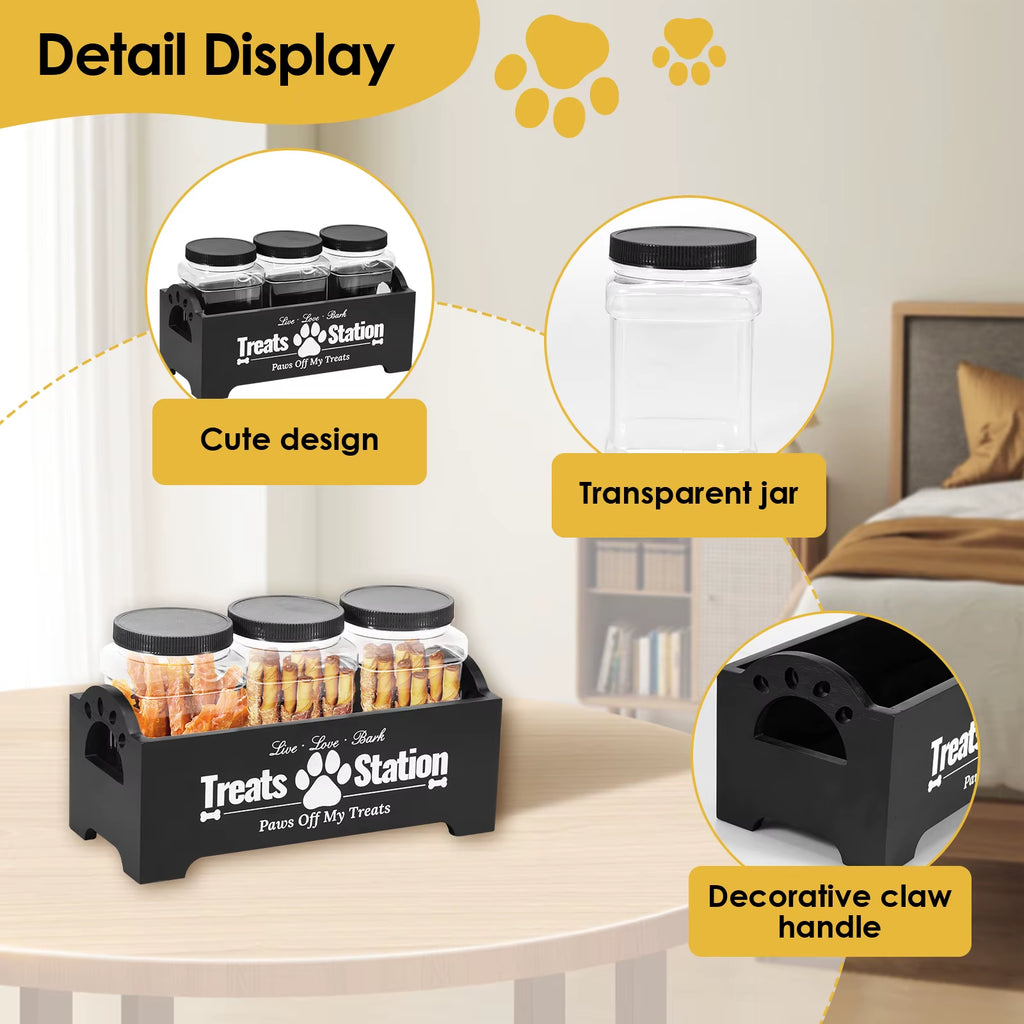 3Pcs Pet Food Storage Container Cat Dog Treat Jars with Wood Holder Pet Snack Storage Organizer for Dog Cookie Cat Treats NEW