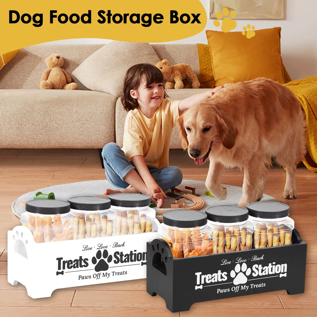 3Pcs Pet Food Storage Container Cat Dog Treat Jars with Wood Holder Pet Snack Storage Organizer for Dog Cookie Cat Treats NEW