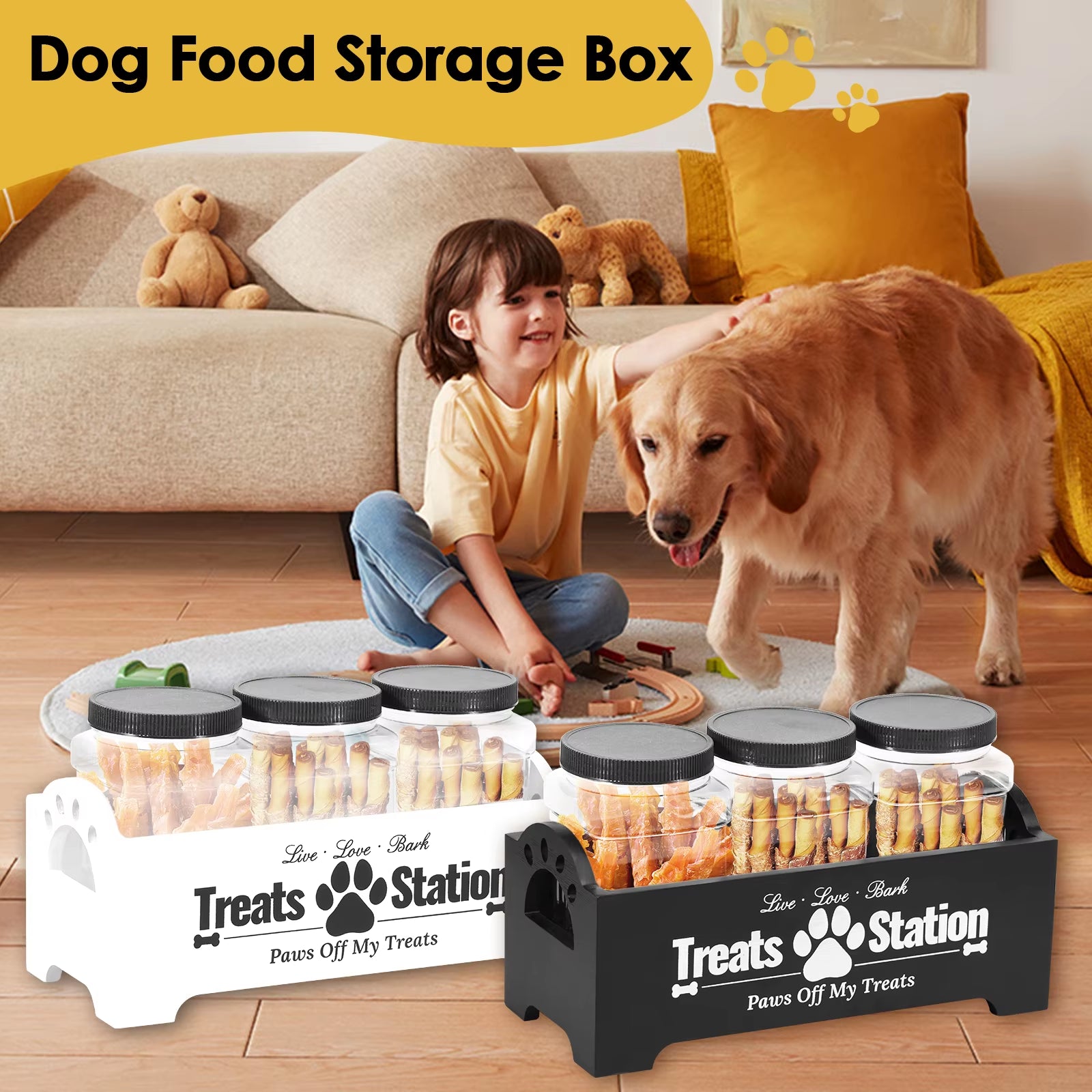 3Pcs Pet Food Storage Container Cat Dog Treat Jars with Wood Holder Pet Snack Storage Organizer for Dog Cookie Cat Treats NEW