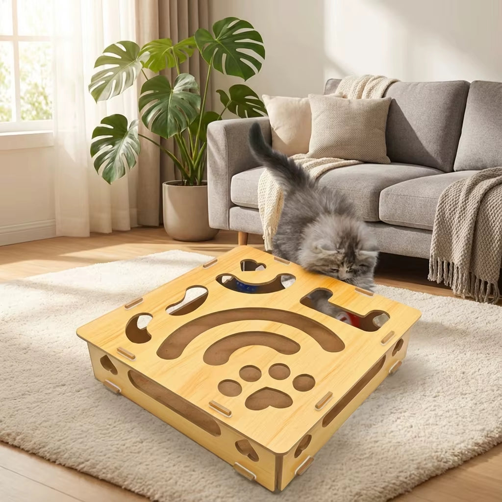 Cat Nail File Enrichment Box with Ball Pet Nail Scratch Board Treats Box for Indoor Cats Self Entertaining Toy Interactive Play