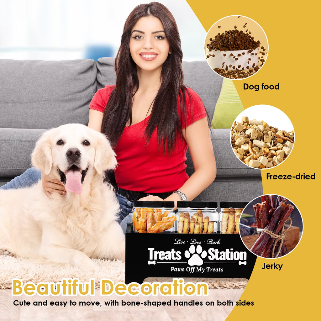 3Pcs Pet Food Storage Container Cat Dog Treat Jars with Wood Holder Pet Snack Storage Organizer for Dog Cookie Cat Treats NEW