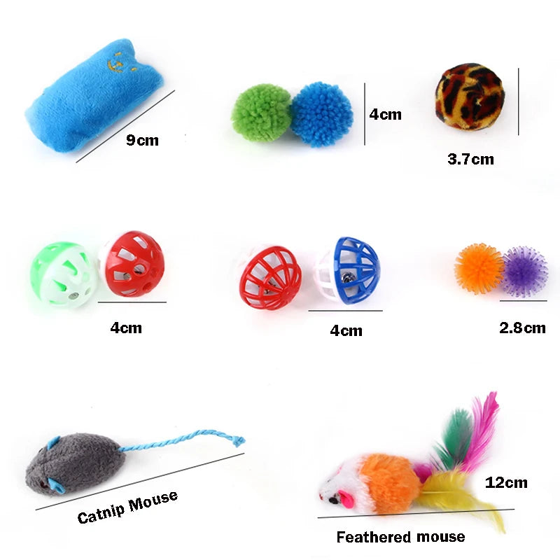 12Pcs 20Pcs Cat Toy Set Pet Kitten Toys Variety Combination Funny Cat Stick Sisal Mouse Bell Ball Cat Supplies for Cats Kitten