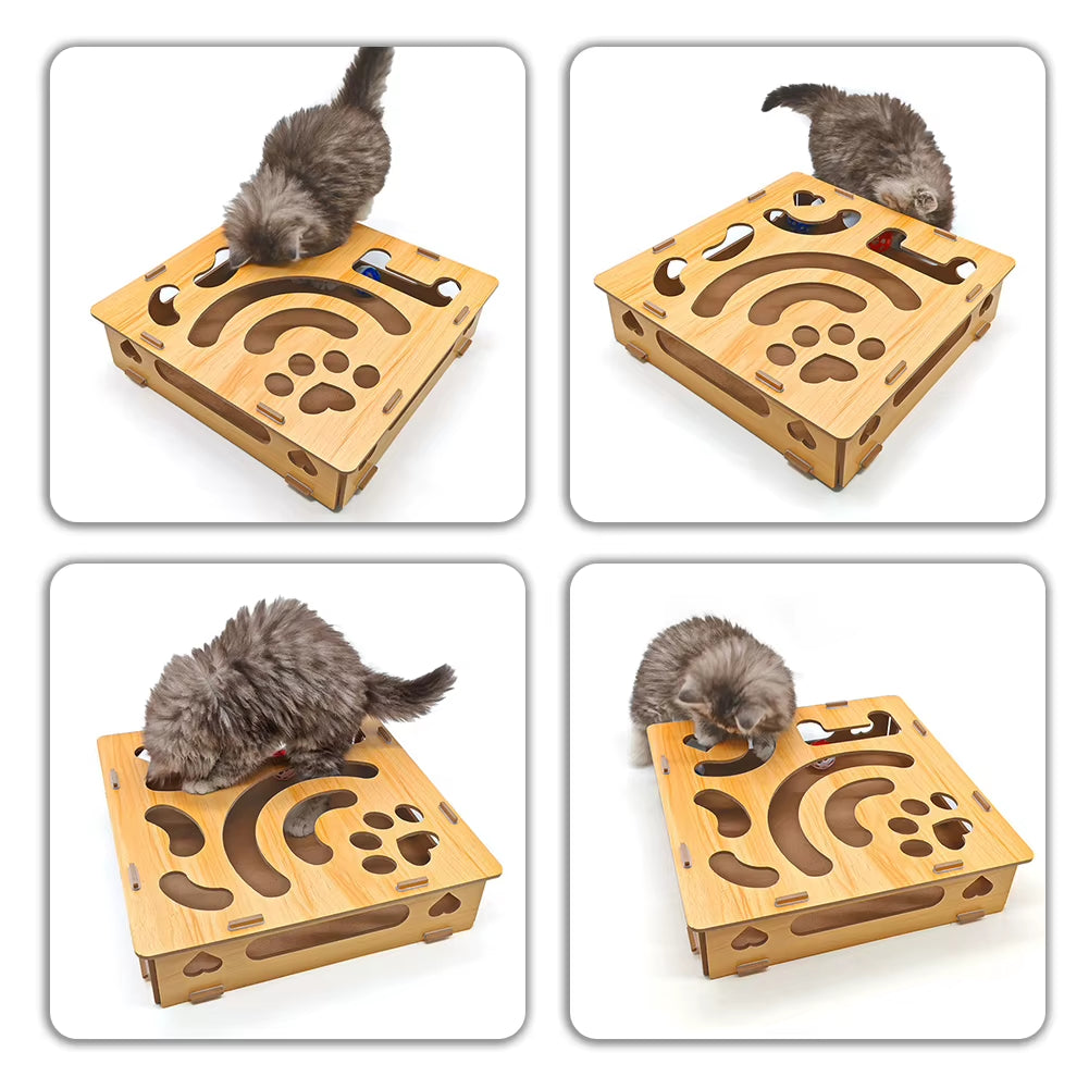 Cat Nail File Enrichment Box with Ball Pet Nail Scratch Board Treats Box for Indoor Cats Self Entertaining Toy Interactive Play