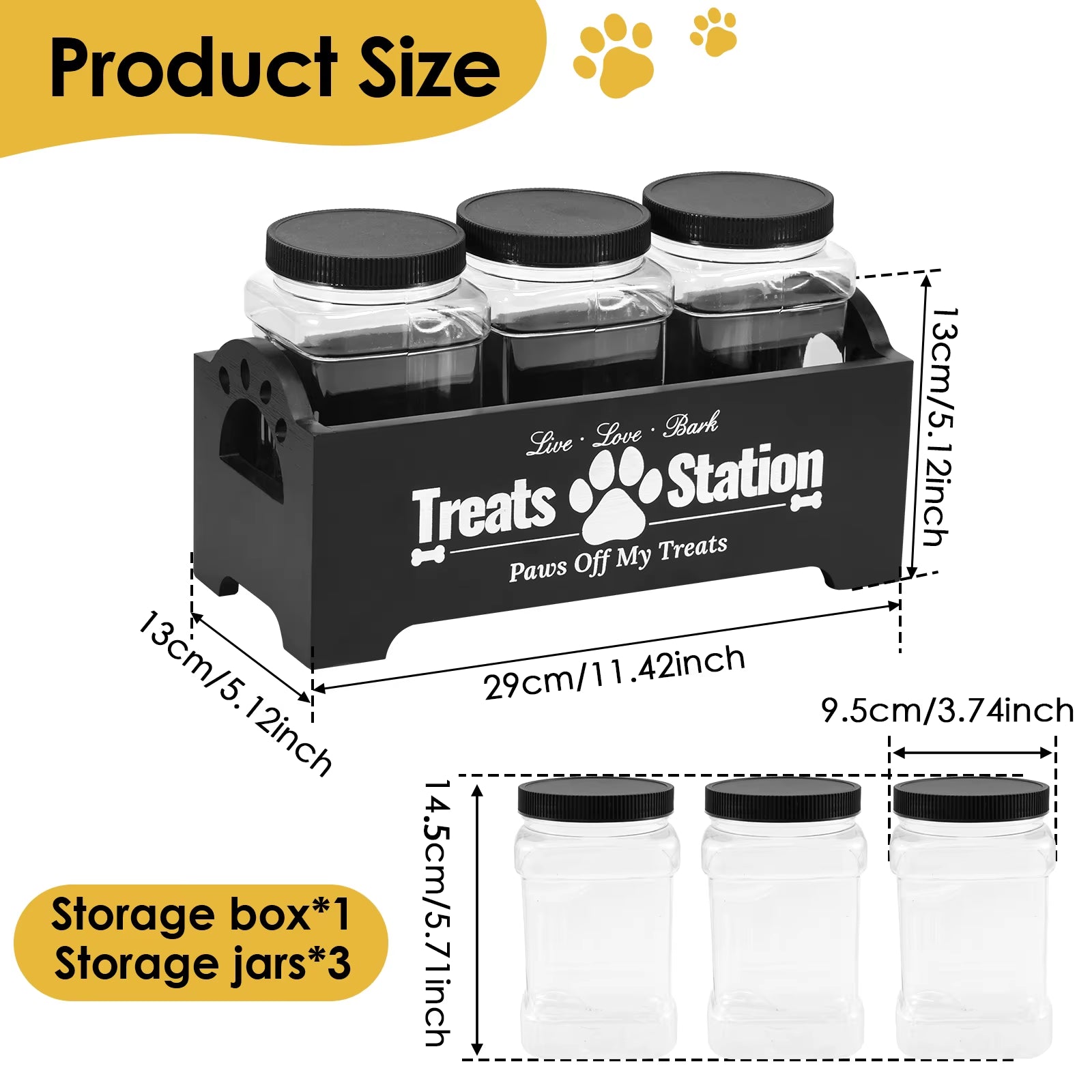 3Pcs Pet Food Storage Container Cat Dog Treat Jars with Wood Holder Pet Snack Storage Organizer for Dog Cookie Cat Treats NEW