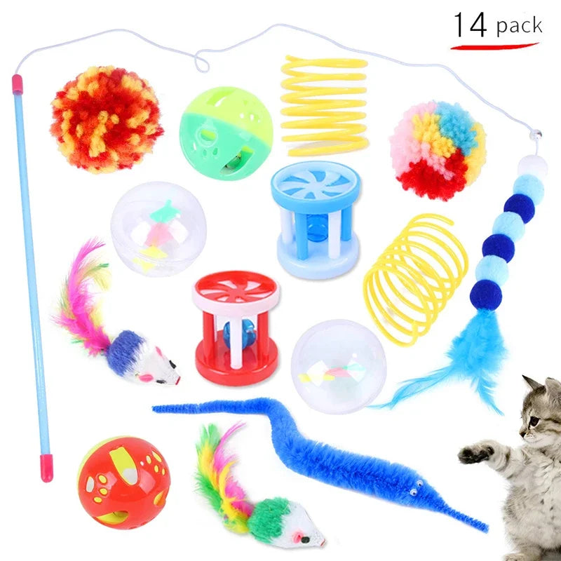 12Pcs 20Pcs Cat Toy Set Pet Kitten Toys Variety Combination Funny Cat Stick Sisal Mouse Bell Ball Cat Supplies for Cats Kitten