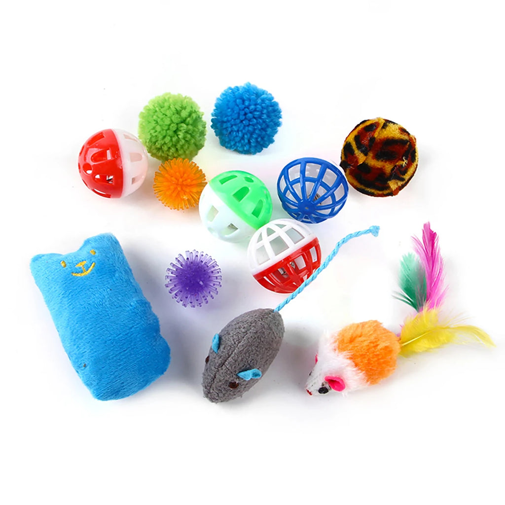 12Pcs 20Pcs Cat Toy Set Pet Kitten Toys Variety Combination Funny Cat Stick Sisal Mouse Bell Ball Cat Supplies for Cats Kitten