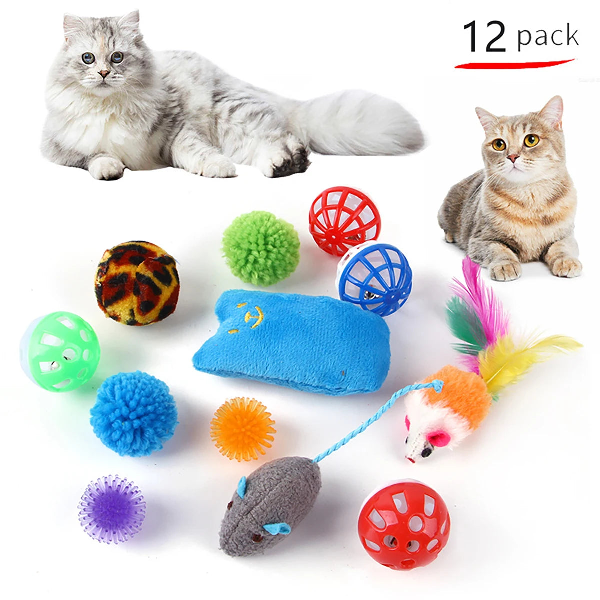 12Pcs 20Pcs Cat Toy Set Pet Kitten Toys Variety Combination Funny Cat Stick Sisal Mouse Bell Ball Cat Supplies for Cats Kitten