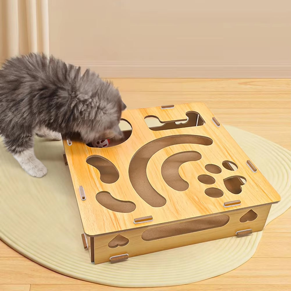 Cat Nail File Enrichment Box with Ball Pet Nail Scratch Board Treats Box for Indoor Cats Self Entertaining Toy Interactive Play
