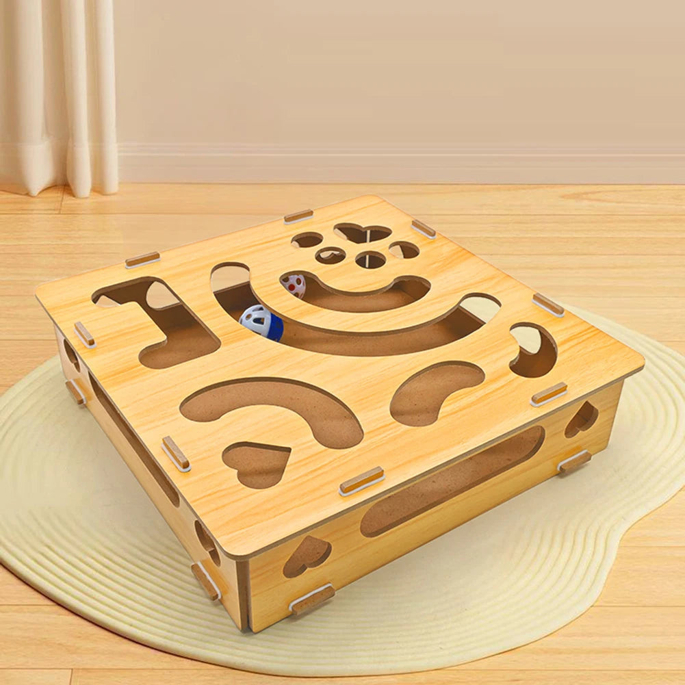 Cat Nail File Enrichment Box with Ball Pet Nail Scratch Board Treats Box for Indoor Cats Self Entertaining Toy Interactive Play